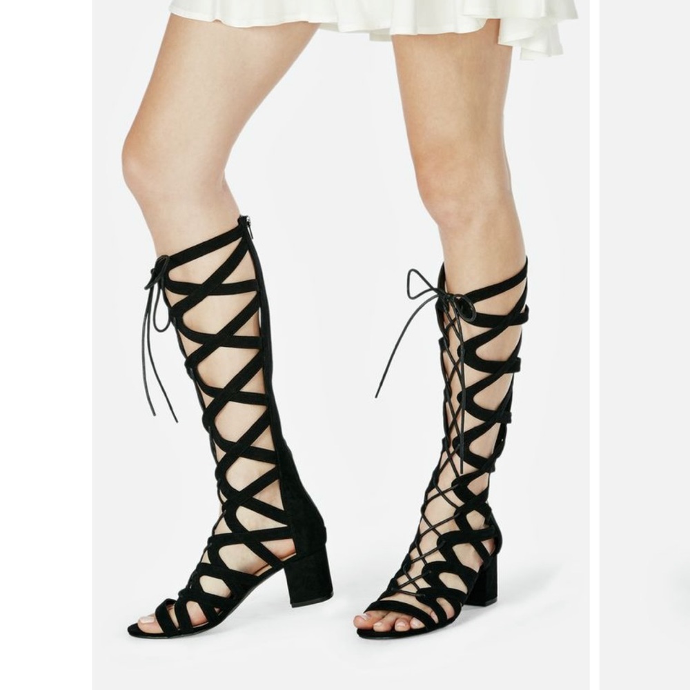 JUST FAB Lace Up Zipper Back Black Boots